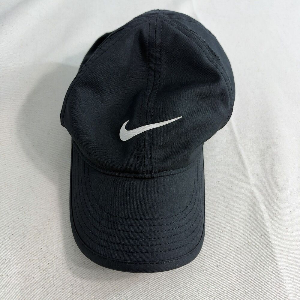 Nike Featherlight Dri Fit Hat Cap Black Swoosh Lightweight Tennis Pickleball